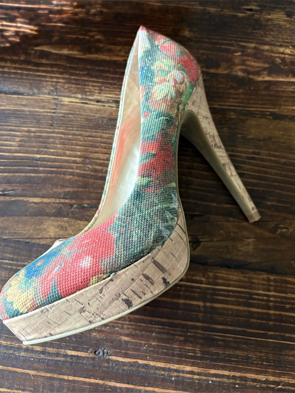 G by Guess Floral Cork Platform High Heels